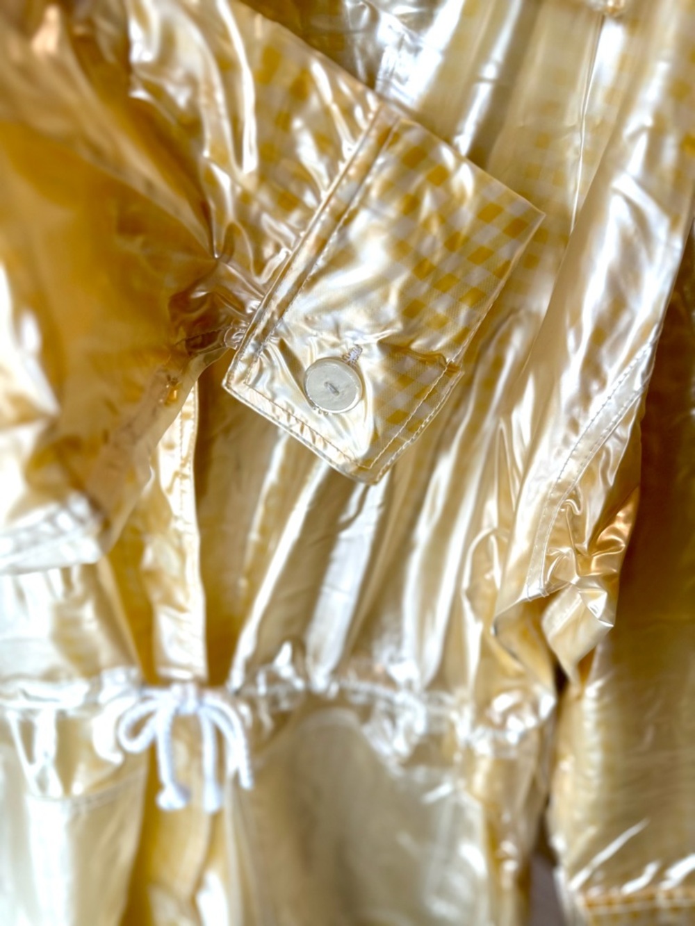 Totes Gingham Raincoat Yellow White Waterproof Jacket Packable Size M - Picture 6 of 10